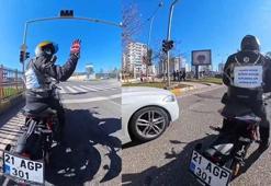 Motosikletlinin 'doğum günü' çağrısına sürücülerden kornalı kutlama