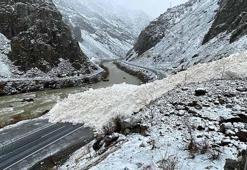 Hakkari-Çukurca kara yoluna çığ düşme anı kamerada