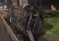 Kuzey Marmara Otoyolu'nda bariyerlere çarpan minibüs takla attı: 1 ölü, 1 yaralı