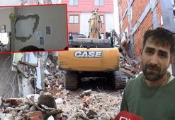 Küçükçekmece'de iş makinesi yıkım sırasında yandaki apartmanın duvarını yıktı: Ev sallanıyor