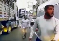 TIR’la otomobilin önünü kesip, sürücüyü tehdit eden baba ile oğlundan 'el hareketi' iddiası