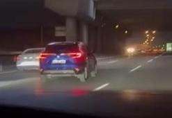Pendik Tem Otoyolu'nda trafiği tehlikeye atan otomobil sürücüsü kamerada