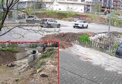 Park halindeki otomobilin hareket edip dereye düştüğü anlar kamerada