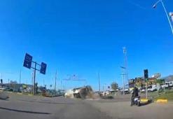 Gaziantep’te tankerin devrildiği kaza kamerada