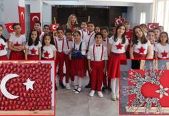 Ceviz kabuğu, fasulye, pet bardaklardan yaptıkları bayrakları sergilediler