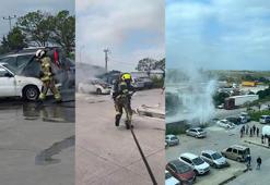 Hastane otoparkındaki otomobil yandı