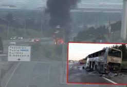 Tuzla TEM’de tur otobüsü alev alev yandı