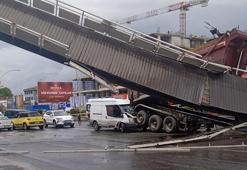 Damperi açık kalan kamyon üst geçide çarptı: 3 yaralı