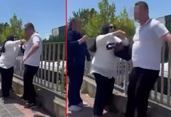 Kadını darbeden erkeği, başka bir kadın iterek uzaklaştırdı; o anlar kamerada