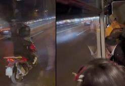 Trafikte tartıştığı İETT şoförüne elindeki cismi fırlattı; yolcuların panik anları kamerada