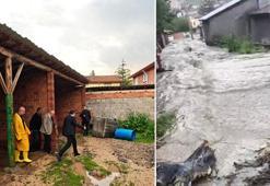 Sağanak sonrası dere taştı, bahçe ve ahırları su bastı