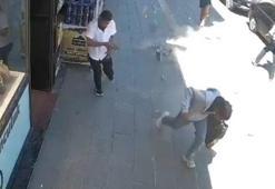 Binadan beton parçaları koptu, caddede yürüyenler son anda kurtuldu