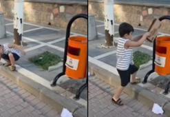 Sokaktaki çöpleri toplayıp kutuya atan minik Aras'a belediyeden hediye