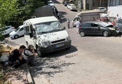 Kağıthane’de park halindeki otomobil yokuştan kayarak 3 araca çarptı; sahibi kaldırımda izledi