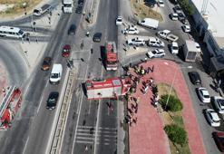 Büyükçekmece'de itfaiye aracı devrildi; 3 itfaiye eri yaralandı
