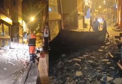 Fatih Laleli'de mağazanın çatısından kopan parçalar sokağa düştü
