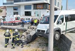 İşçi servisi ile iki otomobil çarpıştı: 3 yaralı