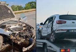 Bursa'da takla atan otomobil karşı şeritten gelen ciple çarpıştı: 2 yaralı