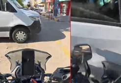 Minibüsle çarpışan motosikletli yaralandı; kaza kask kamerasında