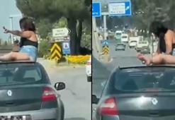 Trafiği tehlikeye düşüren otomobil sürücüsü ile yolcu gözaltına alındı