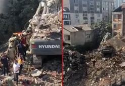 Küçükçekmece'de kontrollü yıkımı yapılan bina iş makinesinin üzerine çöktü