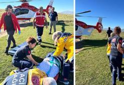 Trabzon'da düşme sonucu yaralanan kadın, helikopter ambulansla hastaneye ulaştırıldı