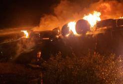 Çorum'da devrilen TIR alev aldı