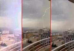 Şırnak’ta 8 katlı binaya yıldırım isabet etti; o anlar kamerada