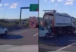 Çekmeköy'de otomobilin yol işaretleme aracına çarptığı kaza kamerada
