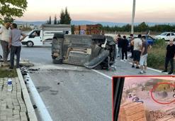 Refüje çarpan otomobilin devrilmesi kamerada; 1 yaralı