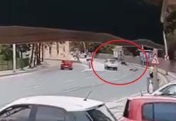 Ankara'da elektrikli bisiklet ile otomobilin çarpıştığı kaza anı kamerada