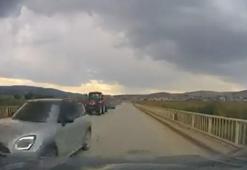 Hatalı sollama yapan sürücünün kazadan kıl payı kurtulduğu anlar kamerada