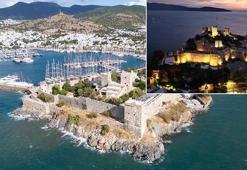 Gece ve gündüz farklı güzellikte olan Bodrum Kalesi, dronla görüntülendi
