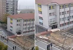 Sultangazi'de okulun istinat duvarı çöktü