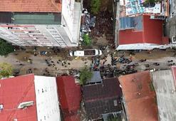 Ayazağa’da sokaklar ve stadyum çamurla doldu; temizlik çalışmaları havadan görüntülendi