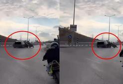 Sürücünün drift attığı otomobilin motosiklete çarptığı kaza kask kamerasında