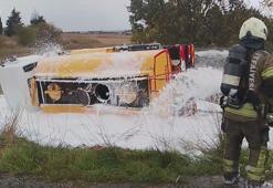 Silivri’de yakıt yüklü tanker şarampole devrildi