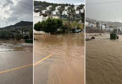 Bodrum'da sağanak; yollar göle döndü, iş yerlerini su bastı
