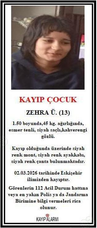 Eskişehir’de 13 yaşındaki Zehra’dan 9 gündür haber yok