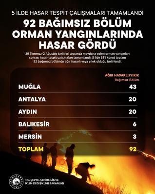 Orman yangınından etkilenen 5 ilde hasar tespit çalışmaları tamamlandı
