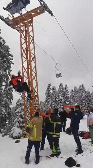 Uludağda telesiyej arızalandı; metrelerce yükseklikte mahsur kalan 51 kişi kurtarıldı