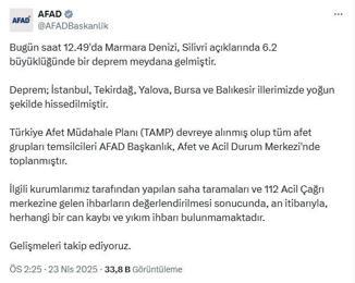 Silivri açıklarında 6.2 büyüklüğünde deprem