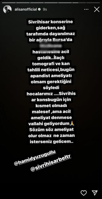 Konsere giderken yolda rahatsızlanan Alişan, Bursada hastaneye kaldırıldı