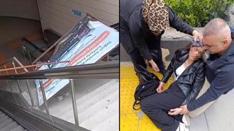 Maltepe metro istasyonunda reklam panosunun kadının üzerine düşmesi kamerada