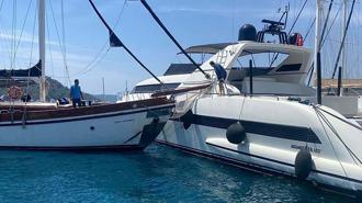 Fethiye'de guletin lüks motoryata çarptığı kaza kamerada