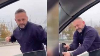 Trafikte takip edip sıkıştırdığı belediye meclis üyesinin otomobiline saldırdı; o anlar kamerada