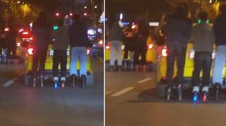 Kadıköy'de patenli 6 kişinin tehlikeli yolculuğu kamerada