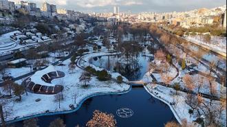 Kar yağışının ardından Hasbahçe havadan görüntülendi