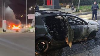 Sancaktepe TEM Otoyolu'nda arıza yapan otomobil alev alev yandı