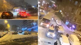 İstanbul'da kar yağışı; kayan araçların kaza yaptığı anlar kamerada